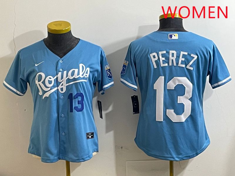 Women Kansas City Royals #13 Perez Light Blue Game 2025 Nike MLB Jersey style 2